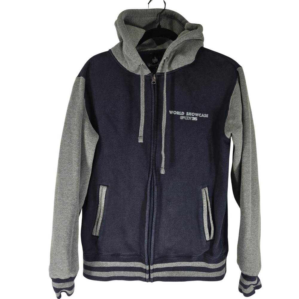 Disney Parks Epcot 36‎ World Showcase Full Zip Hoodie Flags Gray Blue Mens M
